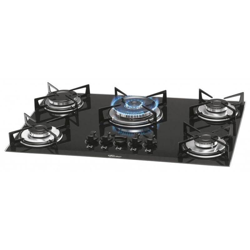 Fogao-Cooktop-Gas-Mesa-Vidro-Fischer-5-Bocas-Tripla-Chama-