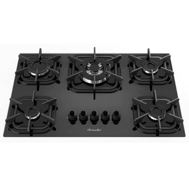 CooktopMueller5bocasPretocomQueimadorTriplaChama–Bivolt