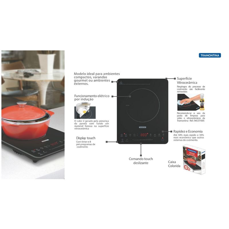 CooktopTramontinaPortatilSlimTouch–127Volts