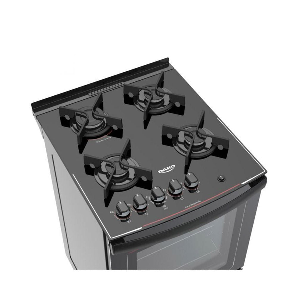 Fogao-de-Piso-Dako-4-Bocas-Glass-com-Mesa-de-Vidro-e-Mega-Chama-Preto-–-Bivolt