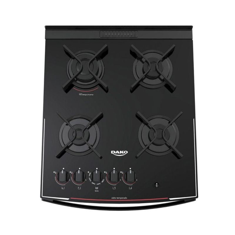 Fogao-de-Piso-Dako-4-Bocas-Glass-com-Mesa-de-Vidro-e-Mega-Chama-Preto-–-Bivolt