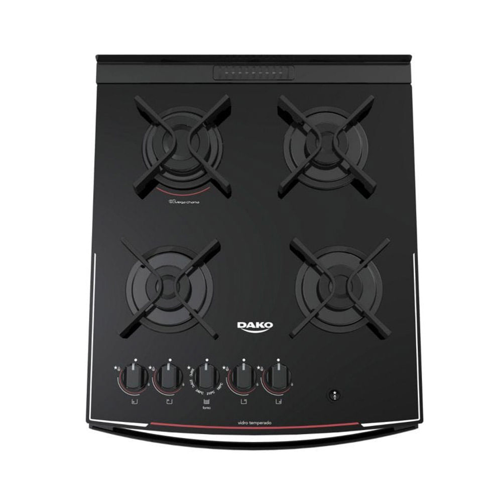 Fogao-de-Piso-Dako-4-Bocas-Glass-com-Mesa-de-Vidro-e-Mega-Chama-Preto-–-Bivolt