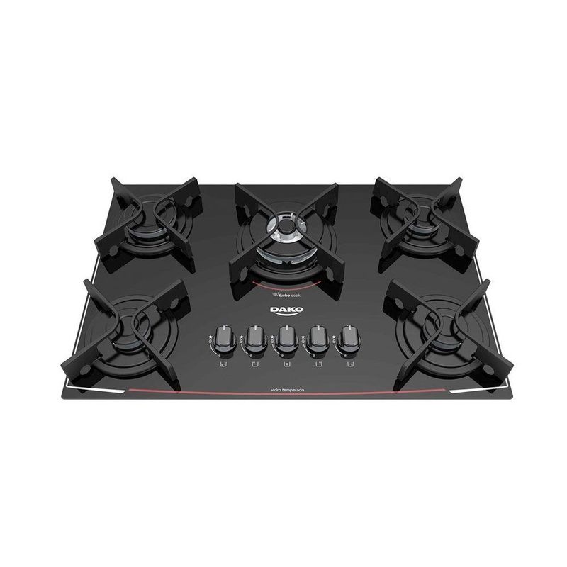 Cooktop Dako 5 Bocas Glass Turbo Cook com Mesa de Vidro e Tripla Chama Preto Bivolt