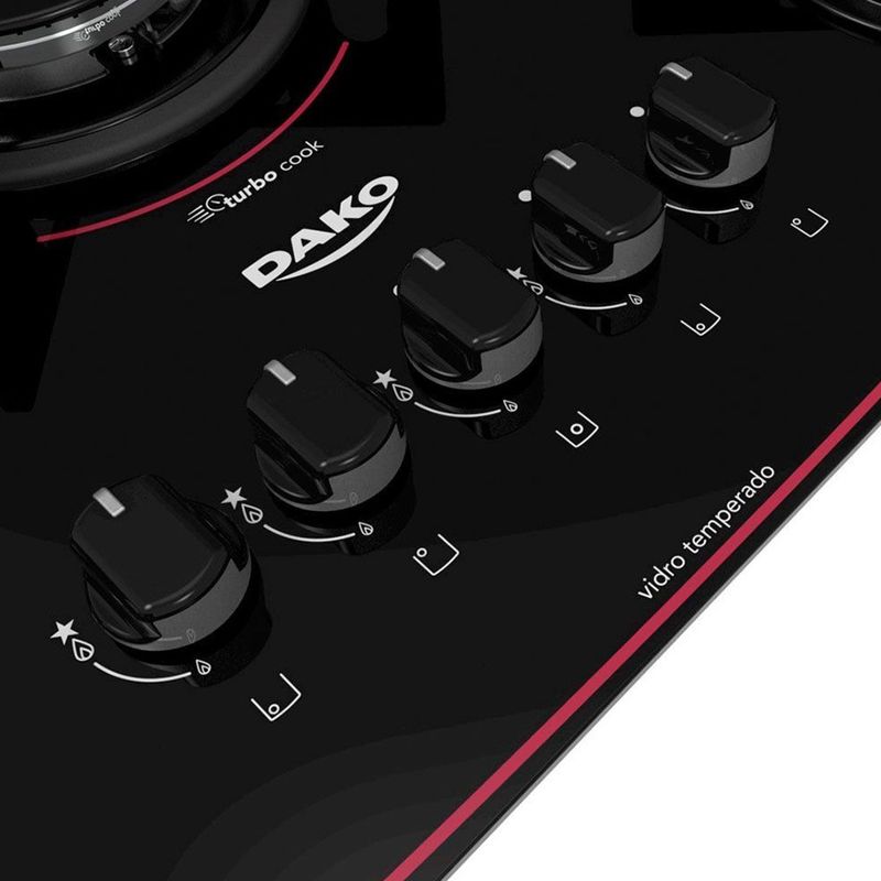 Cooktop Dako 5 Bocas Glass Turbo Cook com Mesa de Vidro e Tripla Chama