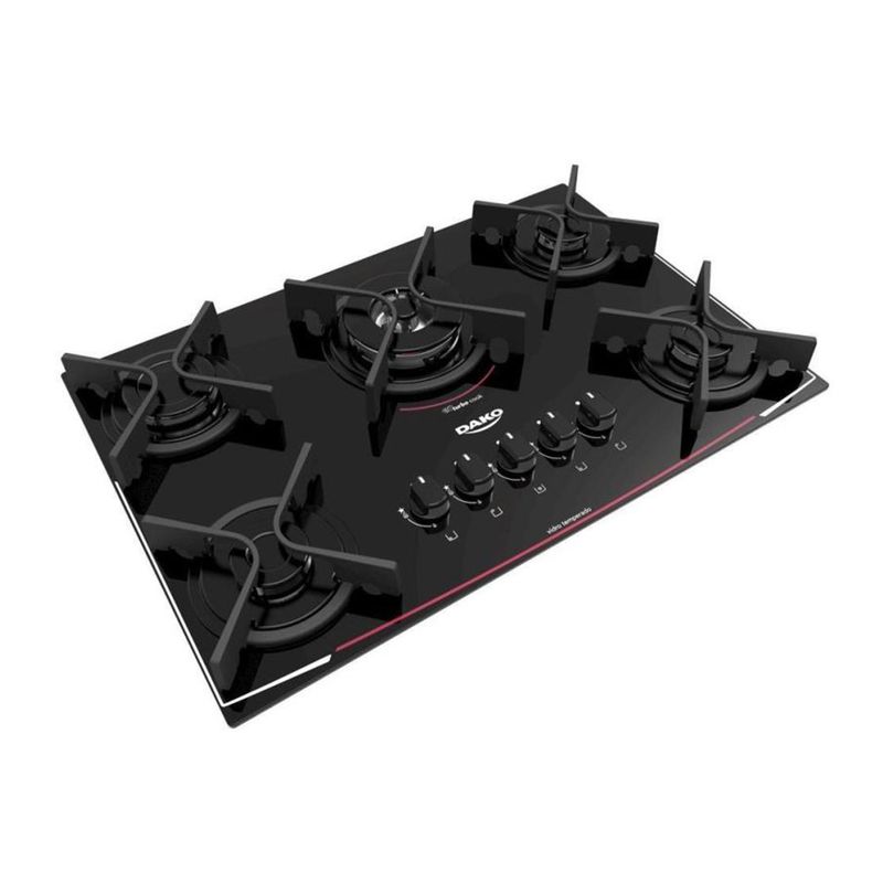 Cooktop Dako 5 Bocas Glass Turbo Cook com Mesa de Vidro e Tripla Chama