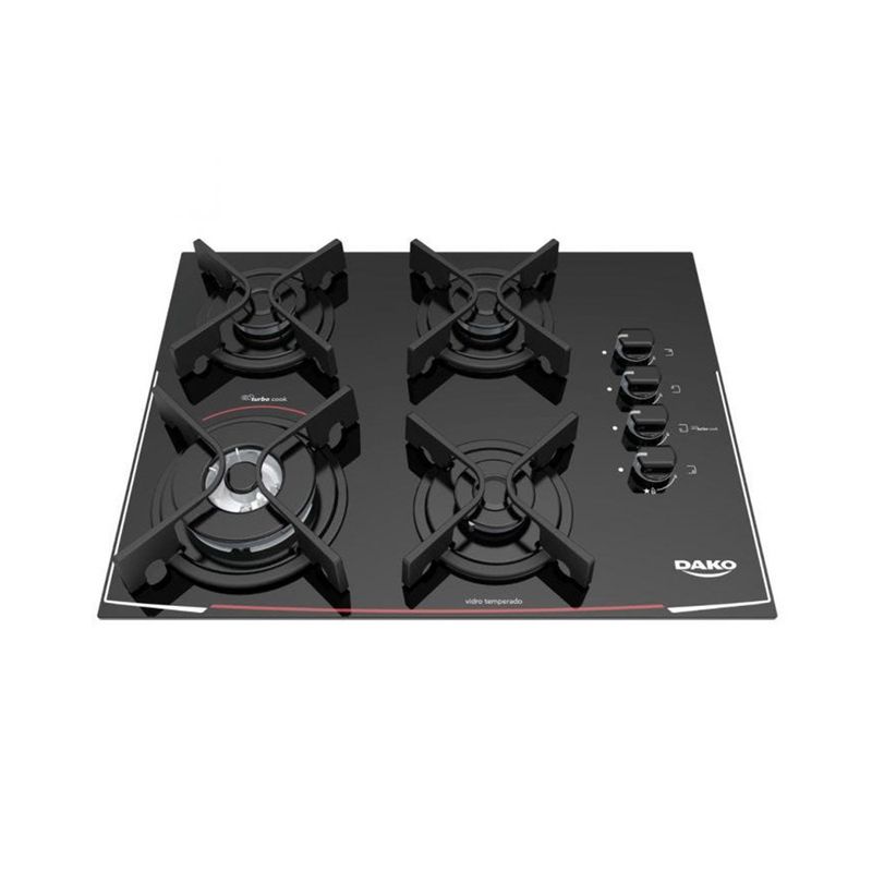Cooktop Dako 4 Bocas Glass Turbo Cook com Mesa de Vidro e Tripla Chama