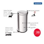 LixeiracomPedalTramontinaBrasil12LitroscomBaldeInternoRemoviveleAcabamentoInoxPolido