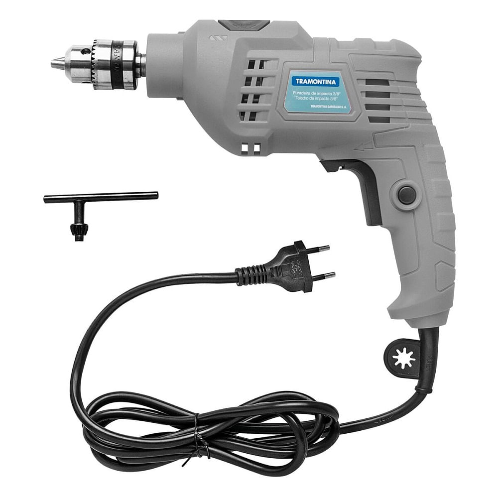 Furadeira-de-Impacto-Tramontina-Cinza-3-8--Uso-Domestico-com-Velocidade-Variavel-Sistema-de-Reversao-e-Botao-para-Travamento-de-Gatilho-–-127-Volts