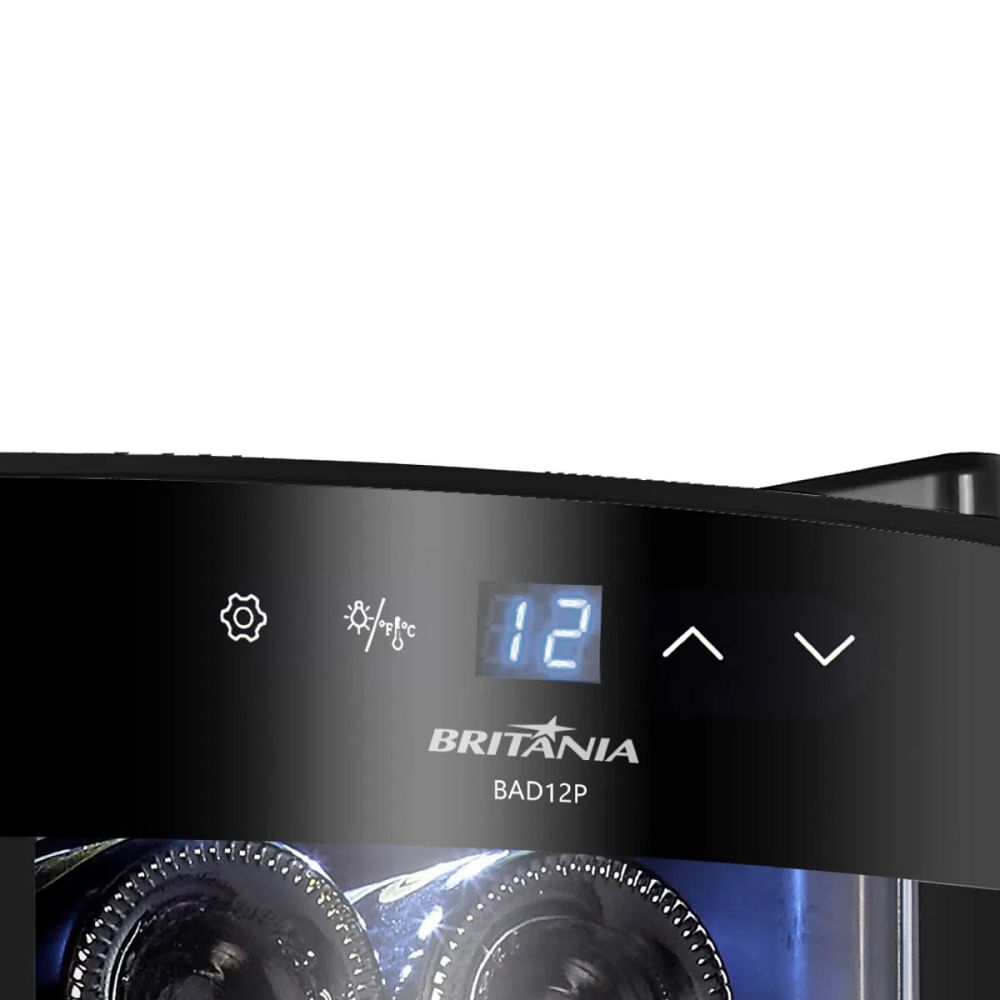 Adega-Britania-12-Garrafas-Display-Digital-e-Placa-Termoeletrica-Preta-BAD12P-–-220-Volts
