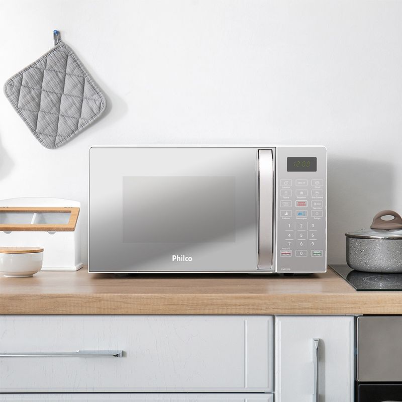 MicroondasPhilco20LitroscomRevestimentoLimpaFacilPortaEspelhadaBrancoPMO23EB–127Volts