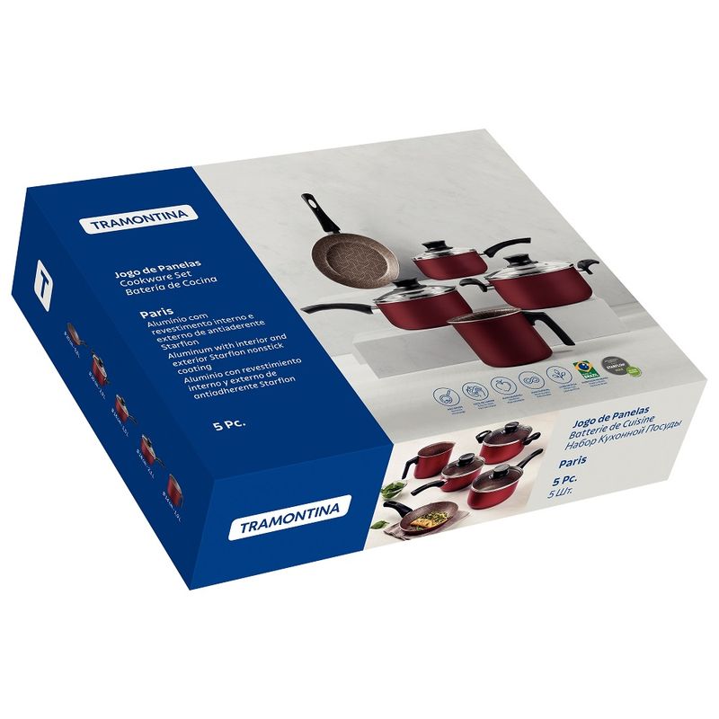 JogodePanelasTramontina5PecasParisemAluminiocomRevestimentoAntiaderenteStarflonMaxVermelho