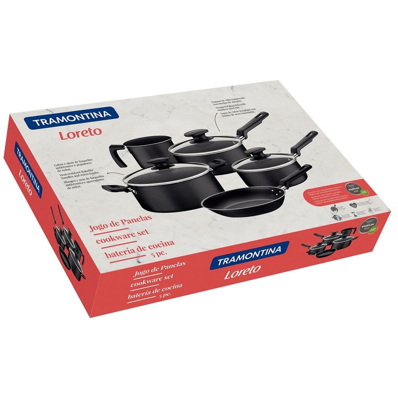 JogodePanelasTramontina5PecasLoretoemAluminiocomRevestimentoAntiaderenteStarflonMaxcomCaboseAlcasGrafite
