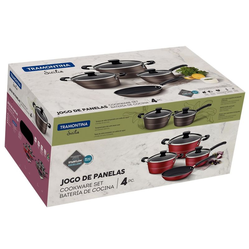 JogodePanelasTramontina4PecasSiciliaemAluminiocomRevestimentoAntiaderenteStarflonExcellentVermelho