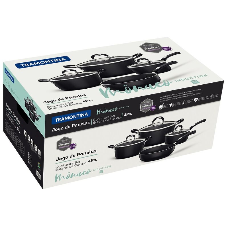 JogodePanelasTramontina4PecasMonacoInductionemAluminiocomRevestimentoAntiaderenteStarflonPremiumPreto