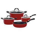 JogodePanelasTramontina4PecasMonacoInductionemAluminiocomRevestimentoInternoAntiaderenteStarflonPremiumeExternodeSiliconeVermelho