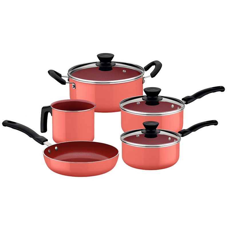 JogodePanelasTramontina5PecasEvoraemAluminiocomRevestimentoInternoCeramicoeExternodeSiliconeCoral