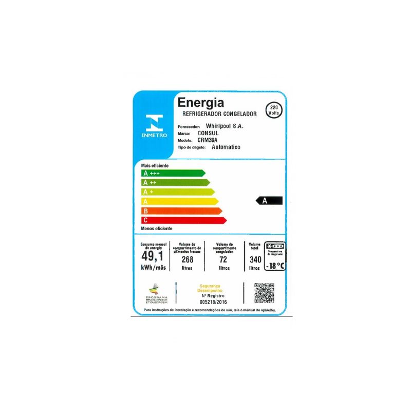 Refrigerador-Consul-Frost-Free-Duplex-340-litros-CRM39AB-Branca-–-220-Volts