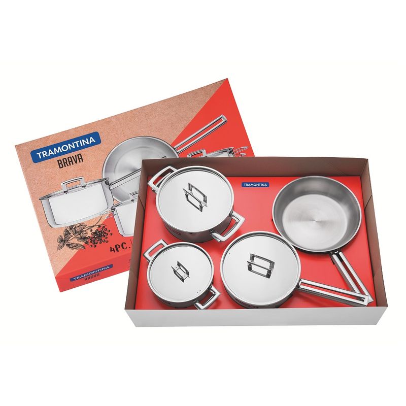 JogodePanelasTramontina4PecasBravaemAcoInoxFundoTriplocomTampaPlana