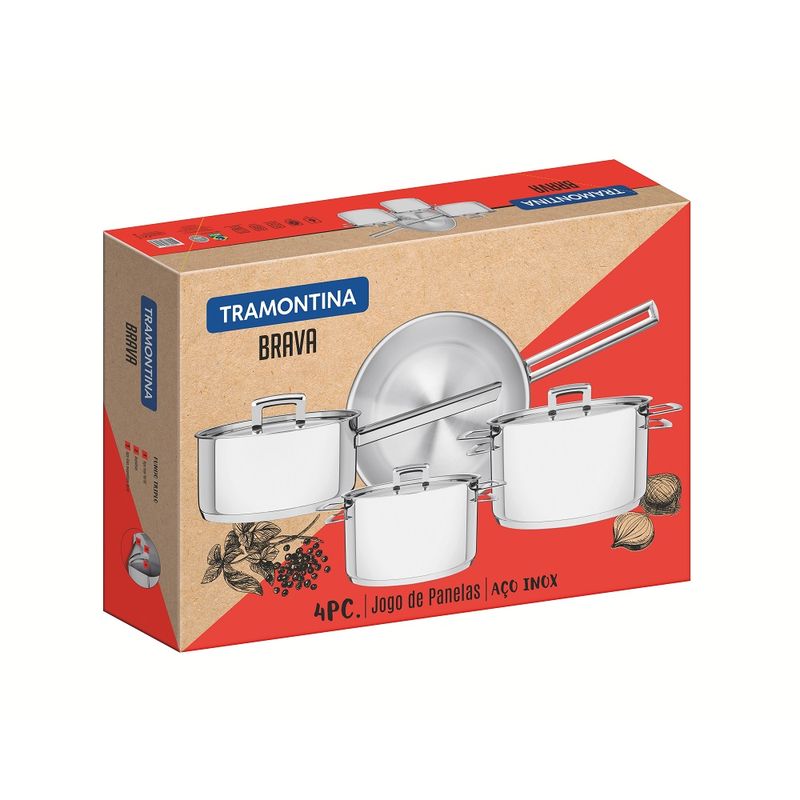 JogodePanelasTramontina4PecasBravaemAcoInoxFundoTriplocomTampaPlana