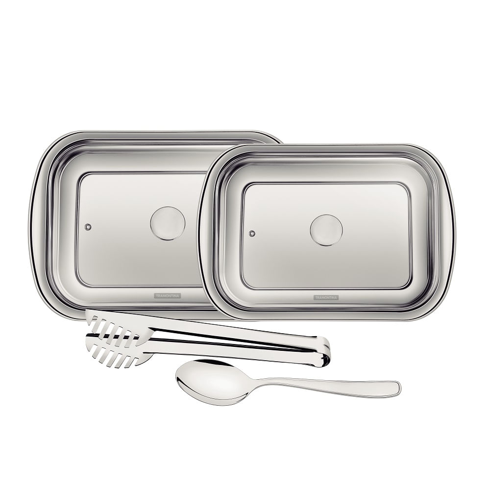 Kit Assadeira Tramontina 4 Peças Cosmos em Aço Inox com Tampa de Vidro