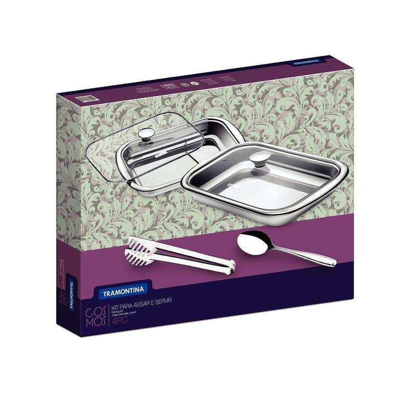 KitAssadeiraTramontina4PecasCosmosemAcoInoxcomTampadeVidro