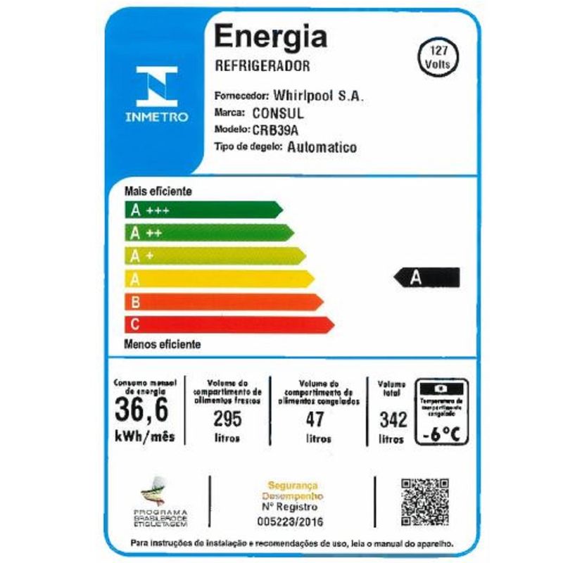 RefrigeradorConsulFrostFree342litrosInoxCRB39AK–127volts