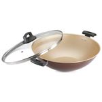 Panela-Wok-Panelux-5-Litros-32cm-Antiaderente-com-Tampa-de-Vidro-Premium-Marrom