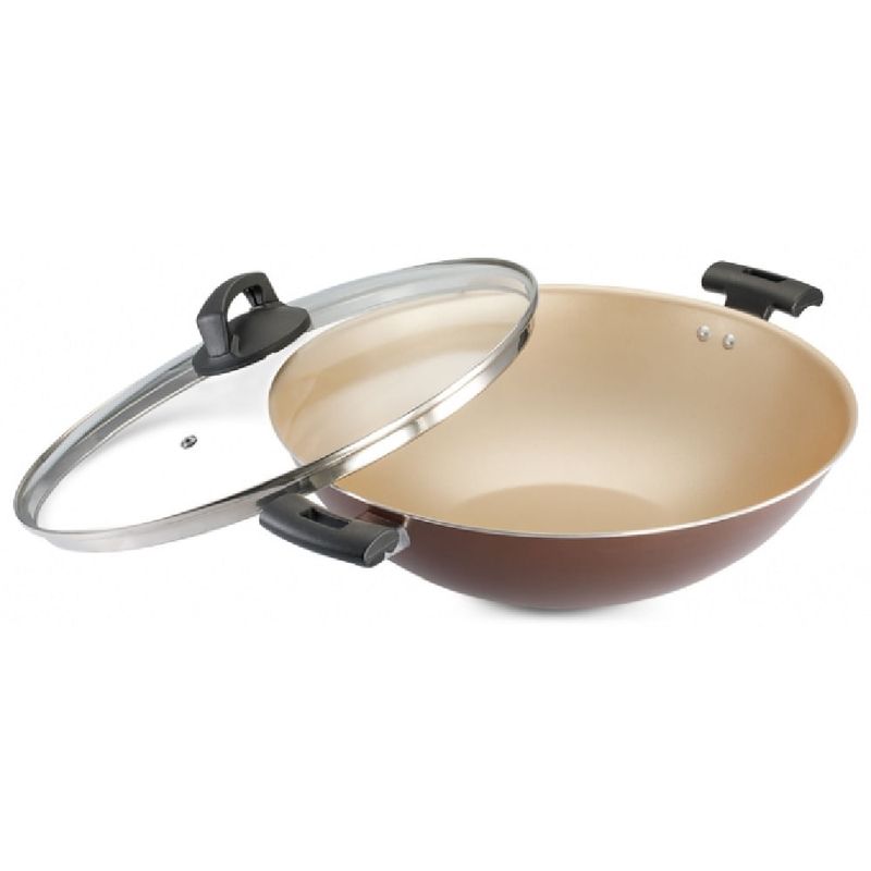 Panela-Wok-Panelux-5-Litros-32cm-Antiaderente-com-Tampa-de-Vidro-Premium-Marrom
