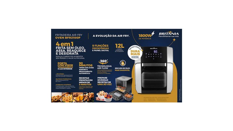 Fritadeira Air Fryer Britânia Oven BFR2100 12L 1800W