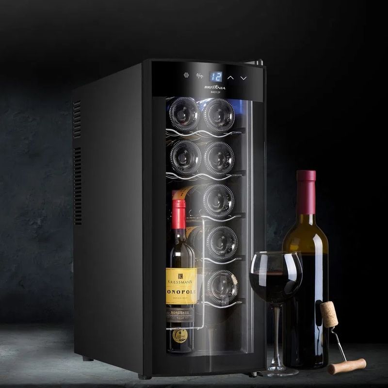 AdegaBritania12GarrafasDisplayDigitalePlacaTermoeletricaPretaBAD12P–220Volts