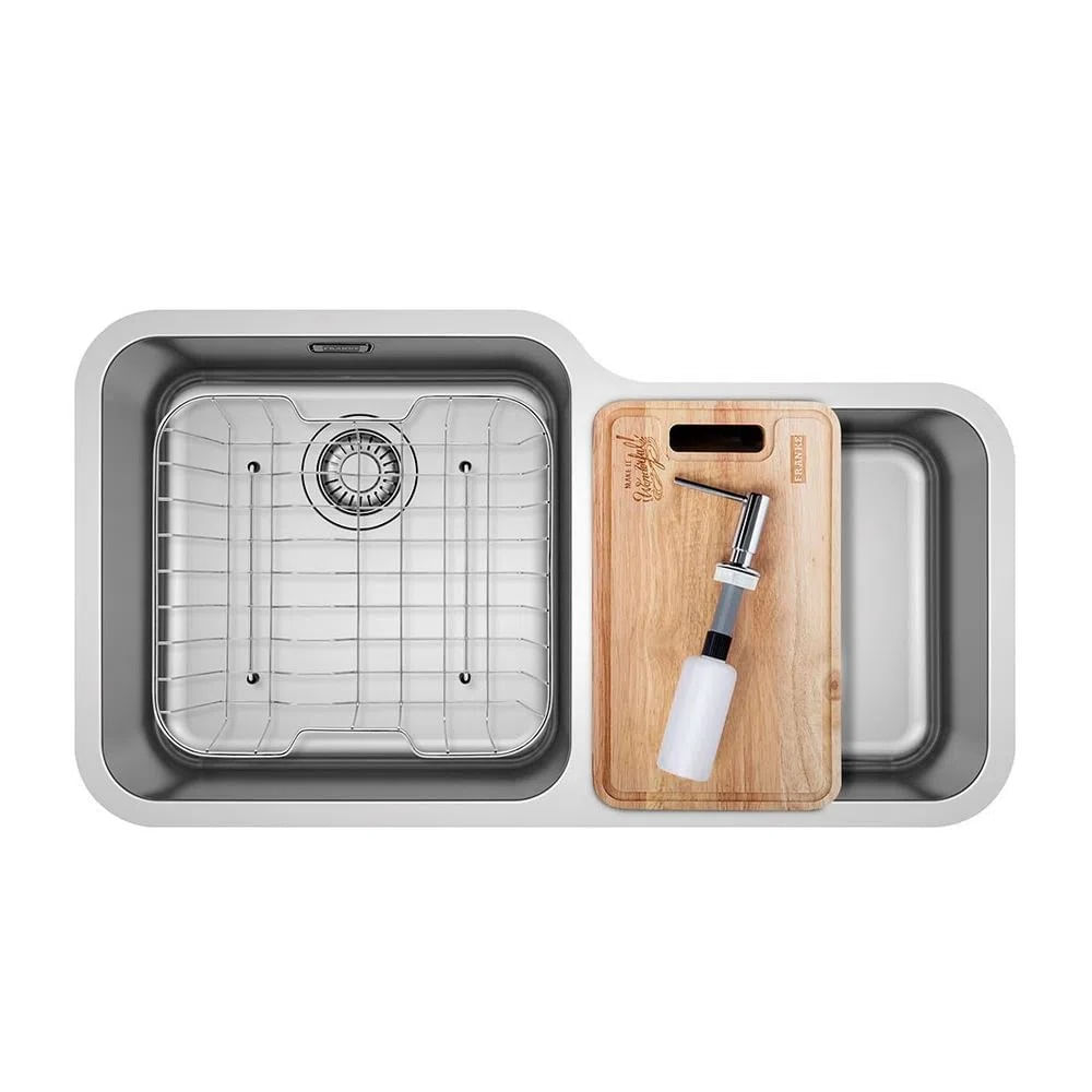 Cuba de Inox de Embutir Dupla 84,5X46,5cm 4.1/2" Prática Bell Bcx 120-42-35 Fosco com Válvula, Tábua, Cesto e Dosador