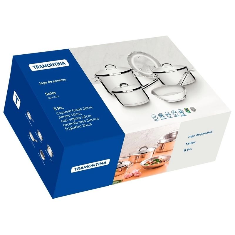 ogodePanelasTramontinaSolar5PecasemAcoInoxcomFundoTriplo