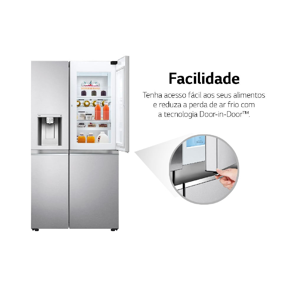 Refrigerador-Smart-LG-611-Litros-Side-by-Side-Door-in-Door-Uvnano-Aco-Escovado-GC-J257CSF1---220-Volts