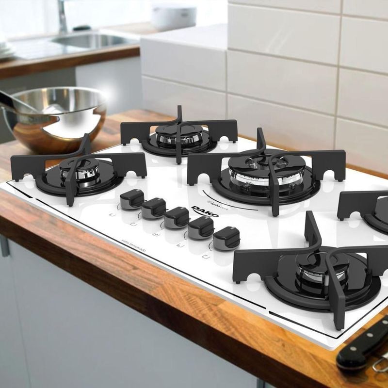 Cooktop Dako 5 Bocas Top Glass com Mesa de Vidro Branco Bivolt