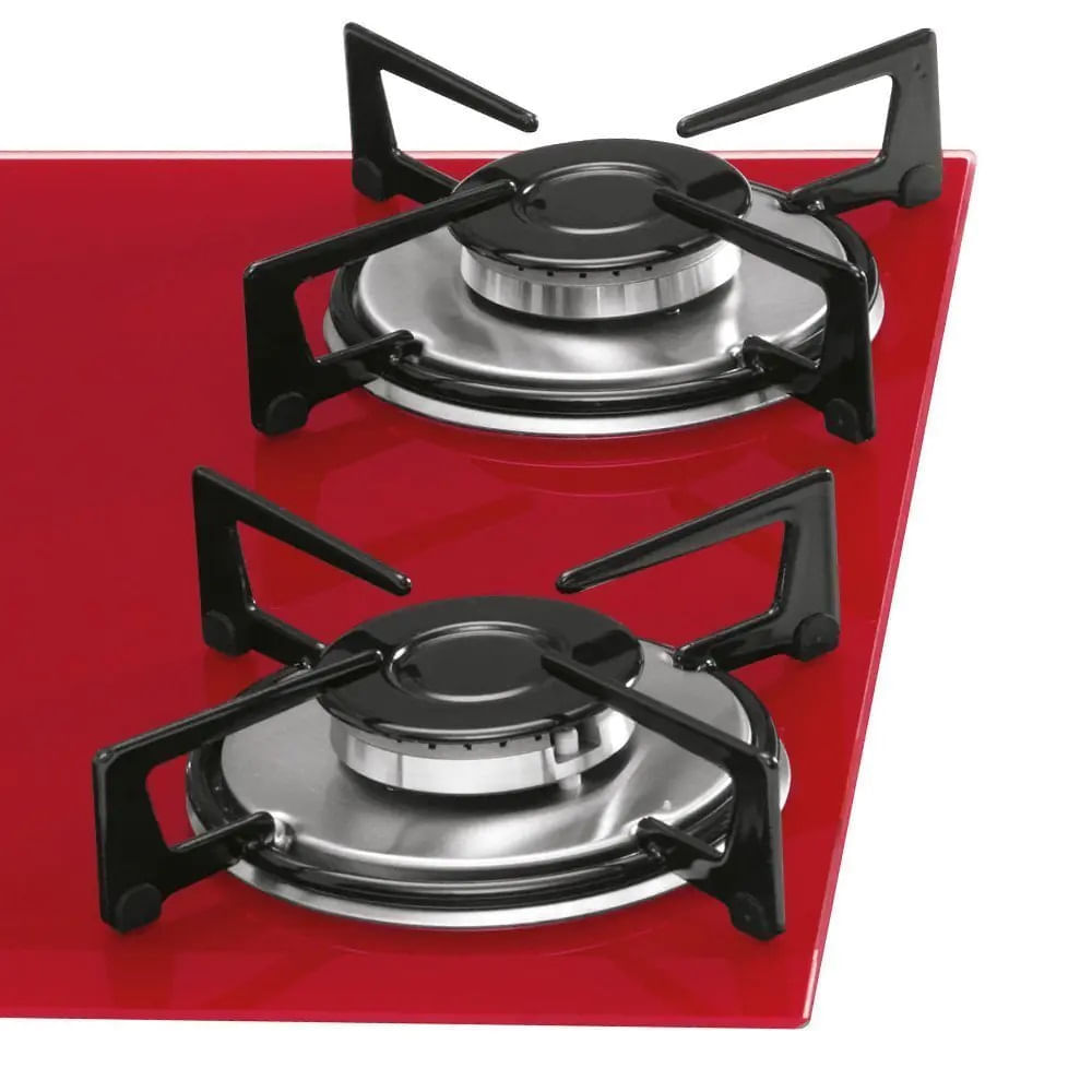 Cooktop a Gás Fischer 5 Bocas TC Mesa Vidro Vermelho Rouge Bivolt
