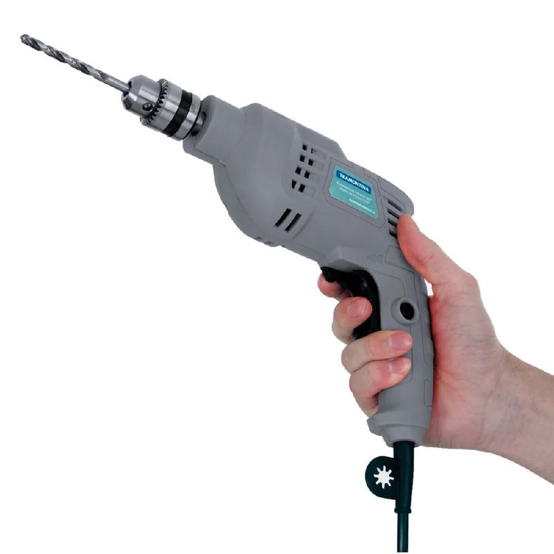 FuradeiradeImpactoTramontina38comVelocidadeVariavelSistemadeReversaoeBotaoparaTravamentodeGatilhoCinza–127Volts