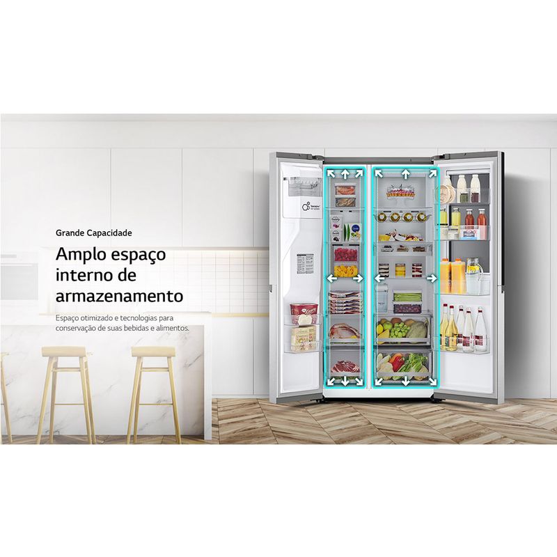 RefrigeradorSmartLG598LitrosSidebySideInstaViewCraftIceUvnanoAcoEscovadoGCX257CSH1220Volts
