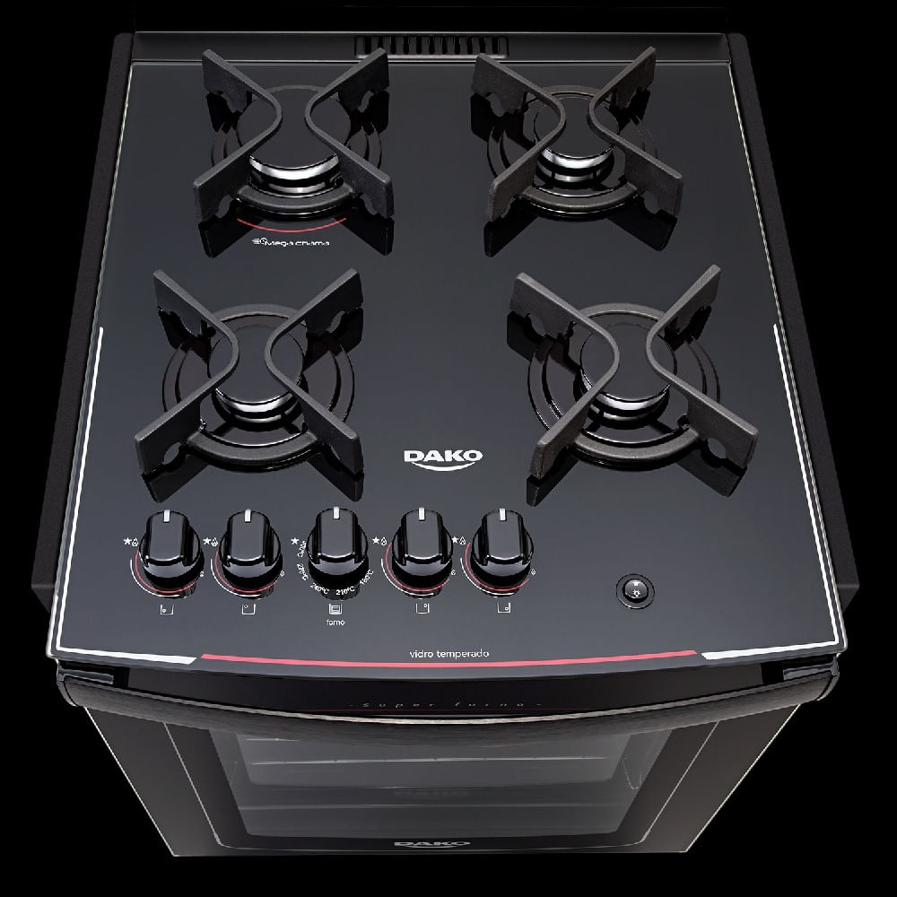 Fogao-de-Embutir-Dako-4-Bocas-Turbo-Glass-Preto---Bivolt