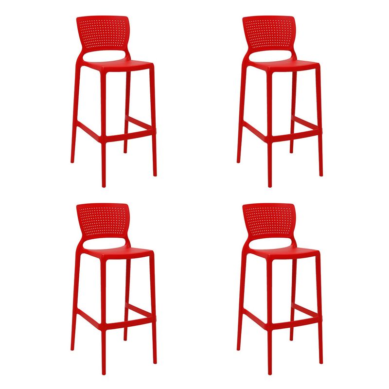 Conjuntode4CadeirasPlasticasTramontinaSafiraAltaBaremPolipropilenoeFibradeVidroVermelho