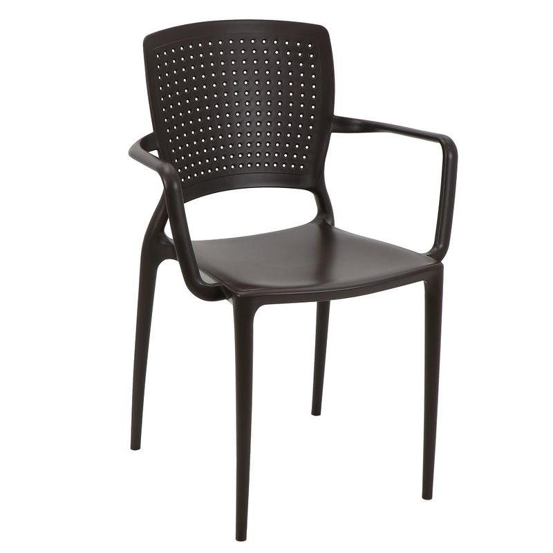 Conjuntode4CadeirasPlasticasTramontinaSafiraemPolipropilenoeFibradeVidrocomBracosMarron