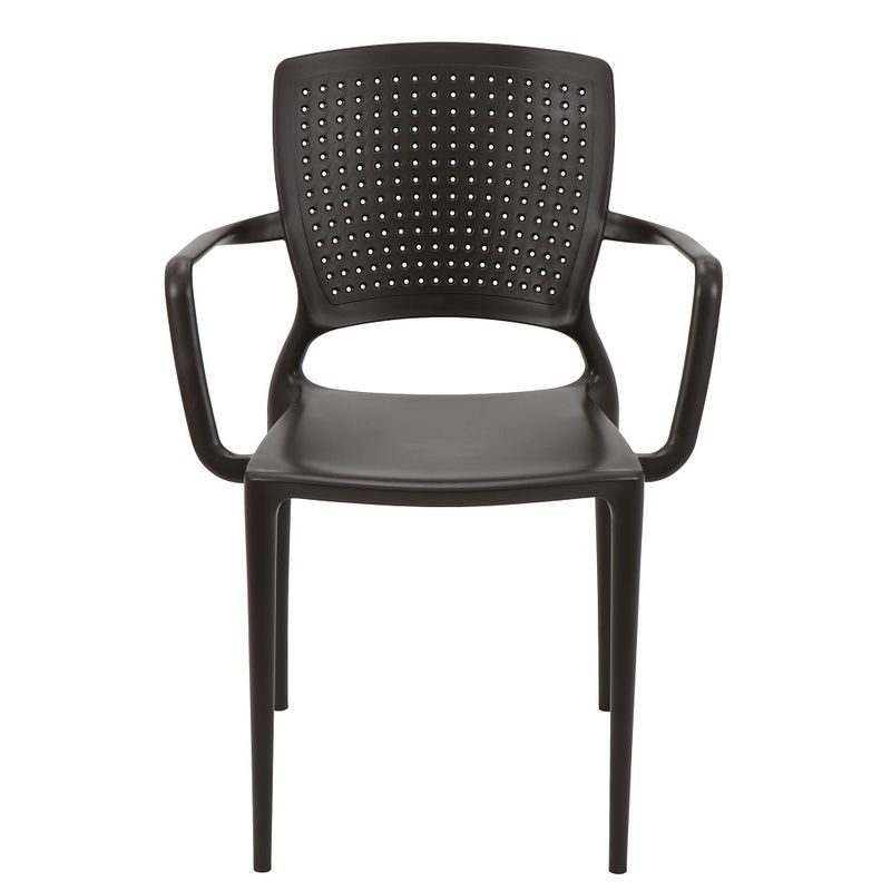 Conjuntode4CadeirasPlasticasTramontinaSafiraemPolipropilenoeFibradeVidrocomBracosMarron