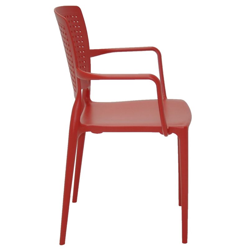 Conjuntode4CadeirasPlasticasTramontinaSafiraemPolipropilenoeFibradeVidrocomBracosVermelho