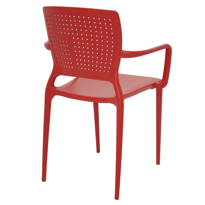 Conjuntode4CadeirasPlasticasTramontinaSafiraemPolipropilenoeFibradeVidrocomBracosVermelho