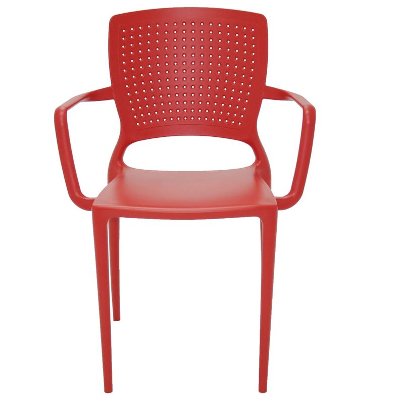 Conjuntode4CadeirasPlasticasTramontinaSafiraemPolipropilenoeFibradeVidrocomBracosVermelho