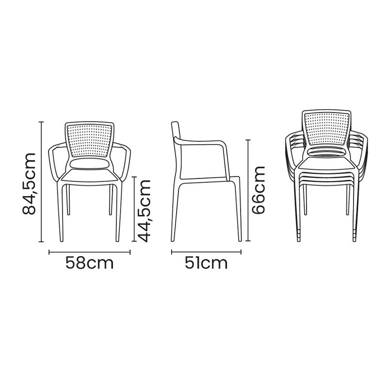 Conjuntode4CadeirasPlasticasTramontinaSafiraemPolipropilenoeFibradeVidrocomBracosVermelho