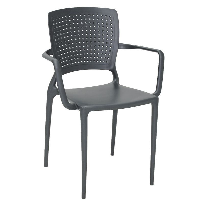 Conjuntode4CadeirasPlasticasTramontinaSafiraemPolipropilenoeFibradeVidrocomBracosGrafite