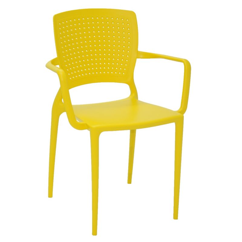 Conjuntode4CadeirasPlasticasTramontinaSafiraemPolipropilenoeFibradeVidrocomBracosAmarelo