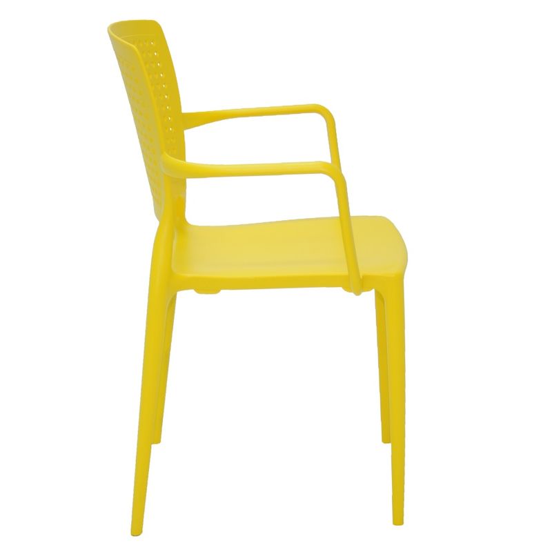 Conjuntode4CadeirasPlasticasTramontinaSafiraemPolipropilenoeFibradeVidrocomBracosAmarelo