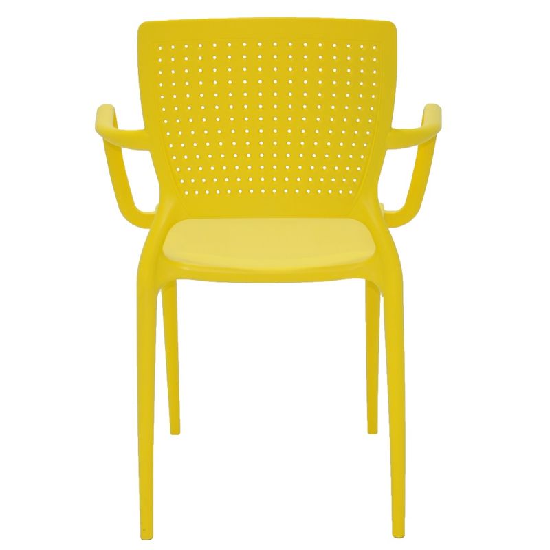 Conjuntode4CadeirasPlasticasTramontinaSafiraemPolipropilenoeFibradeVidrocomBracosAmarelo