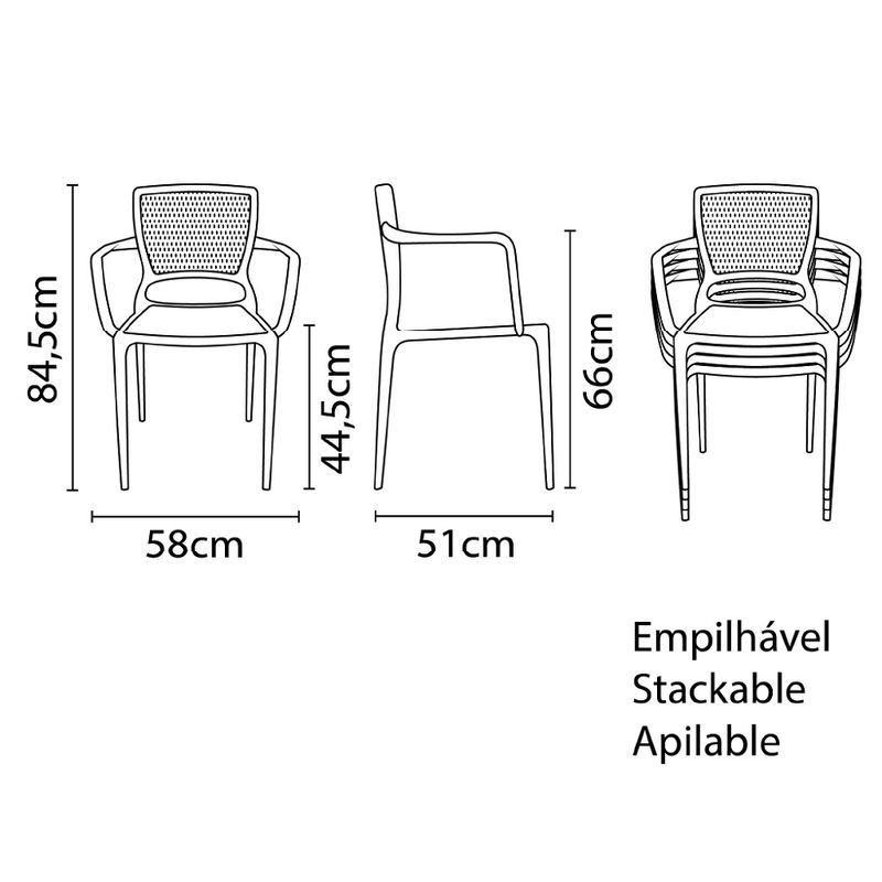 Conjuntode4CadeirasPlasticasTramontinaSafiraemPolipropilenoeFibradeVidrocomBracosAmarelo